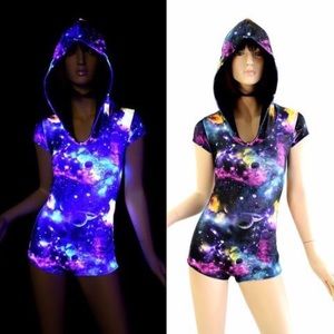 Galaxy festival romper with zipper front
